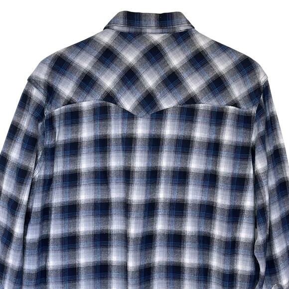 WRANGLER Men’s Western Snap front Blue Plaid Flannel Shirt XL - Picture 5 of 5